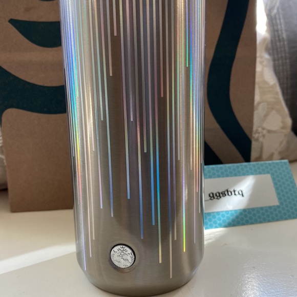 Iridescent Holographic stripes Stainless Steel Insulated Silver Mint Blue Top - Picture 8 of 10